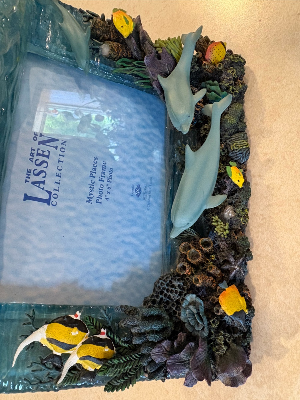 Ocean 3-d Coral Waves Dolphin Photo Frame - Blues The Art Of Lassen Collection